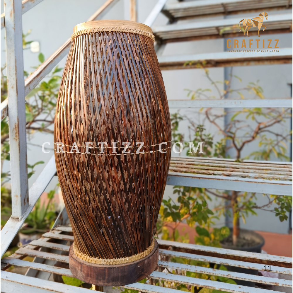 Handmade Bamboo Black Pitcher Shape Table Lamp - Image 3