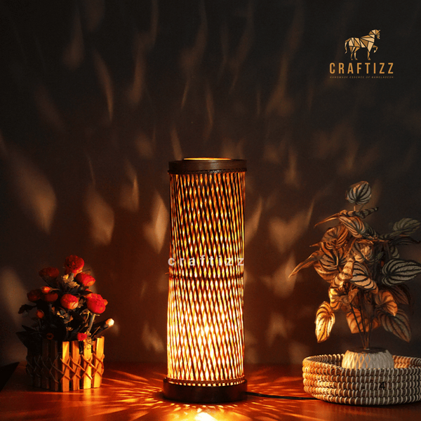 Cylinder Shape Bamboo Black Table Lampshade
