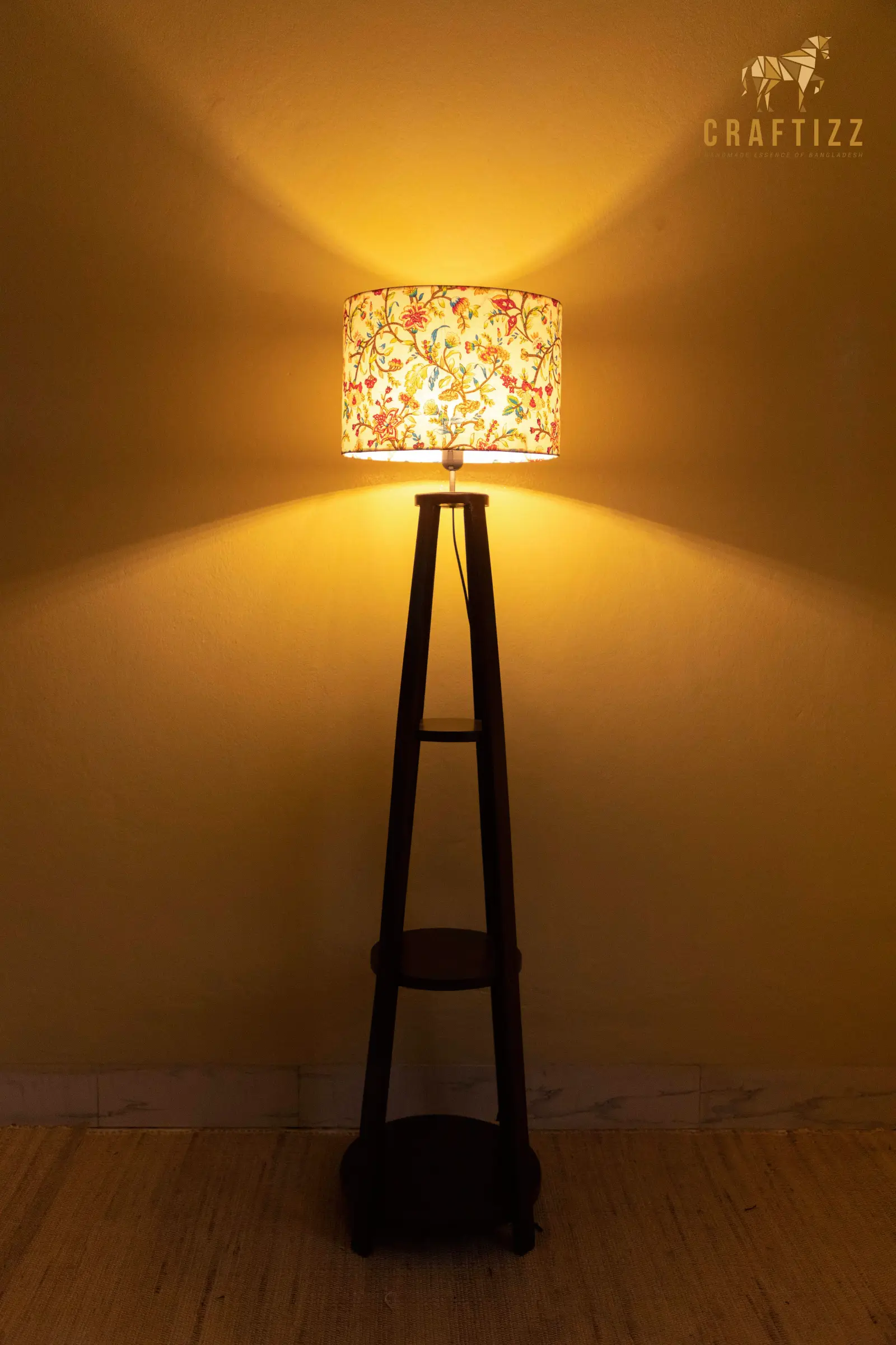 Wooden Tripod Floor / Corner Stand Lamp