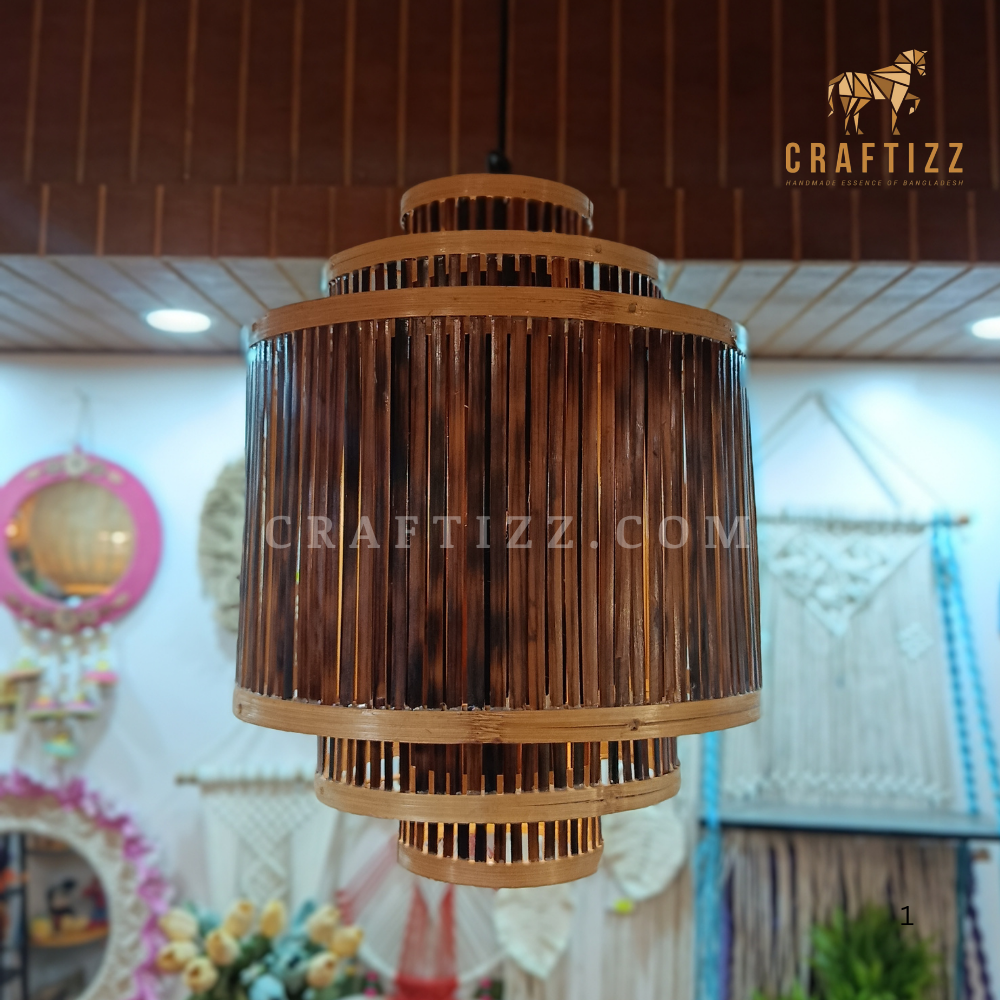 Bamboo Lamp Shade Triple Layer Black Ceiling Hanging Lamp