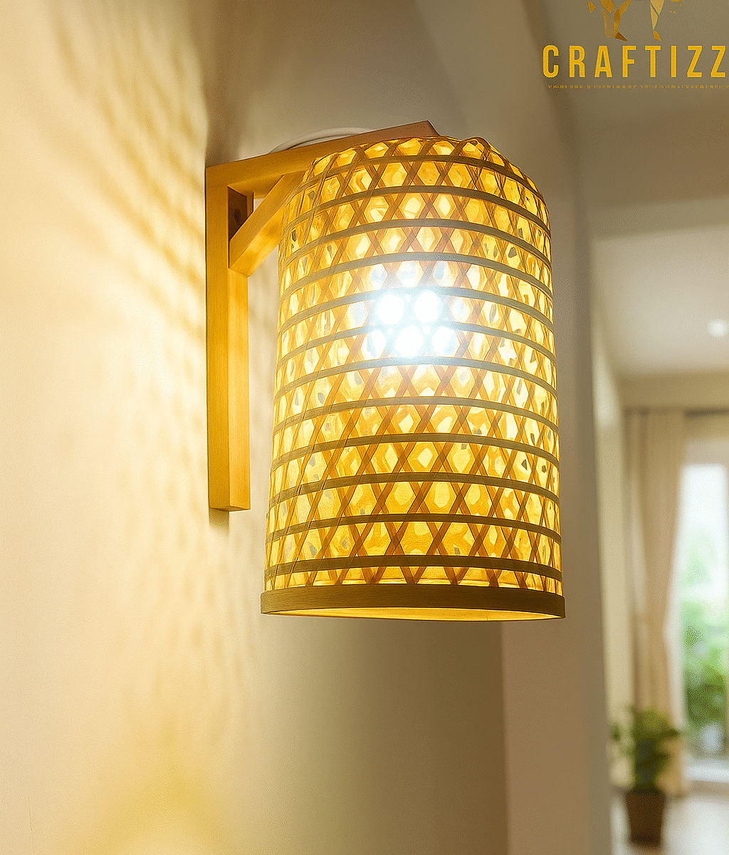 Handwoven Rattan Wall Light with Brown Shade