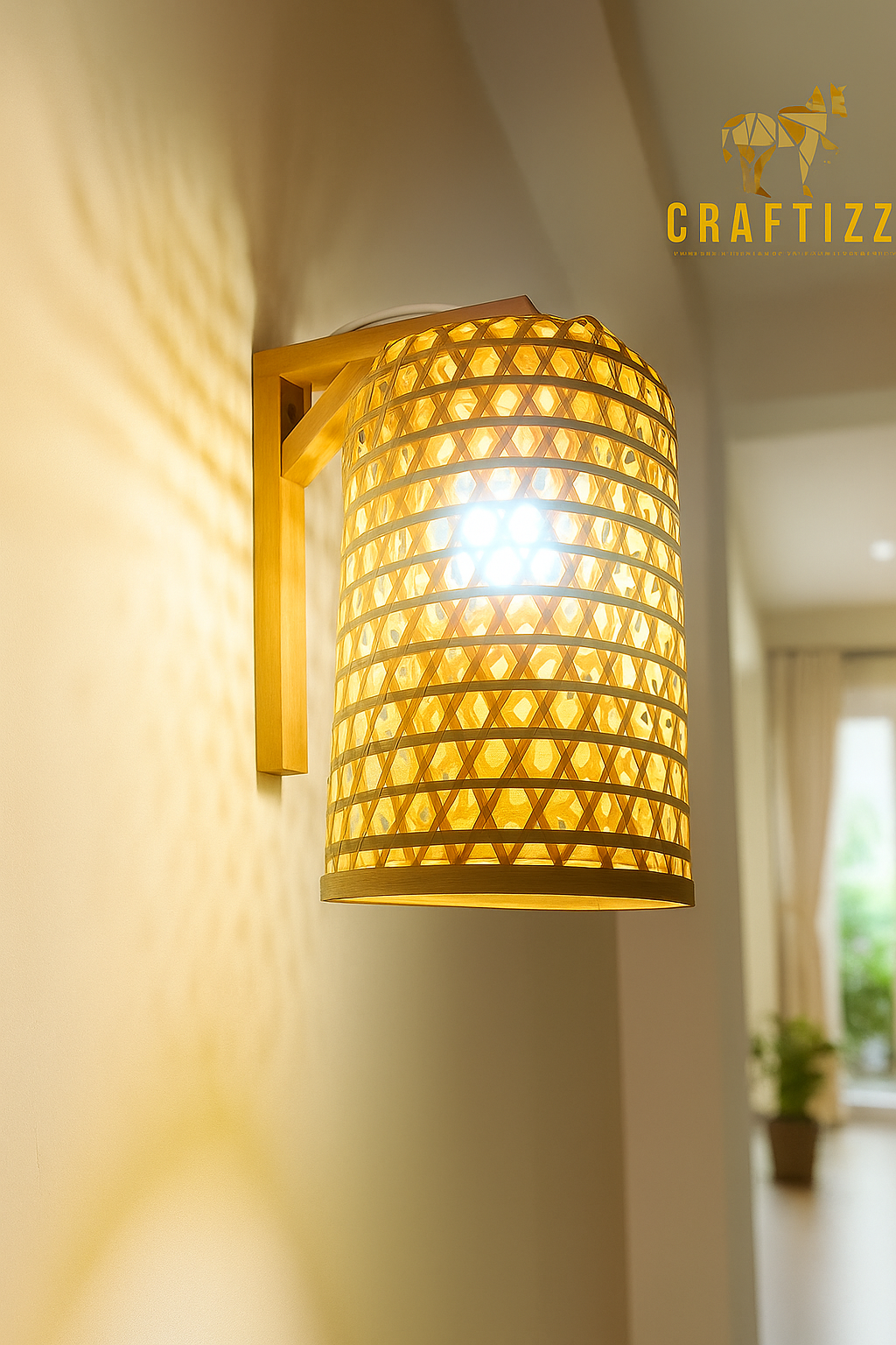 Handwoven Rattan Wall Light with Brown Shade