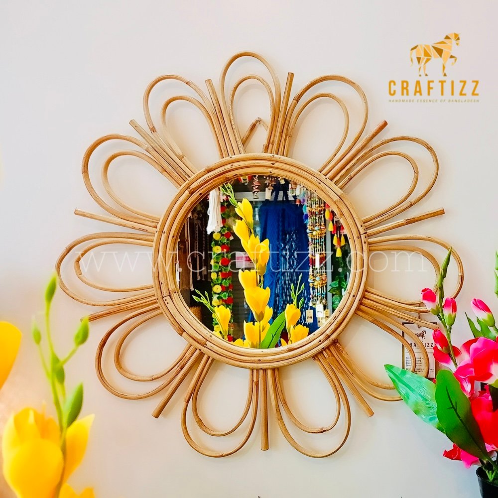 Handcrafted Rattan Flower Mirror 23