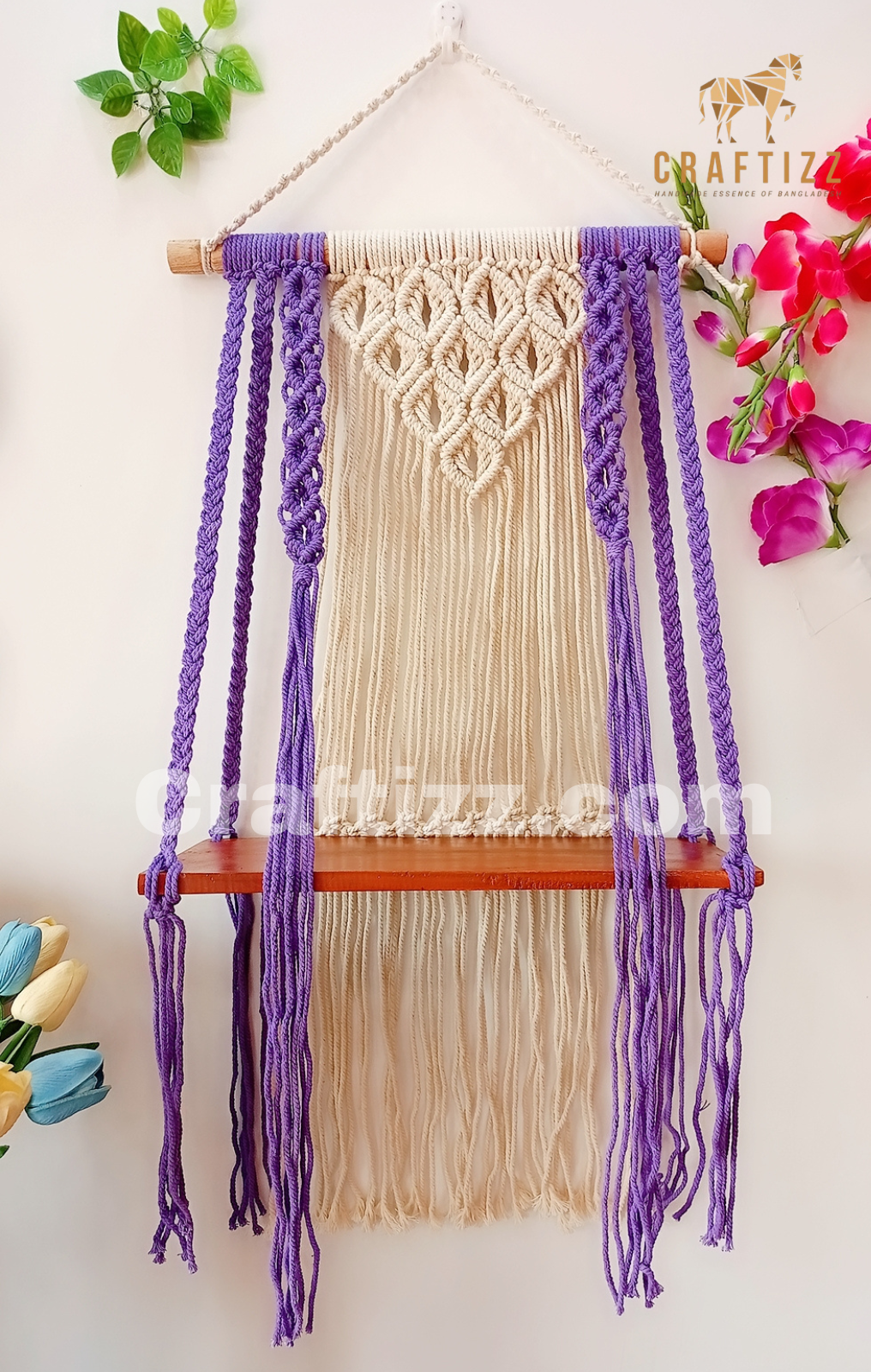 Macrame Cream color Wall Hanging Shelf